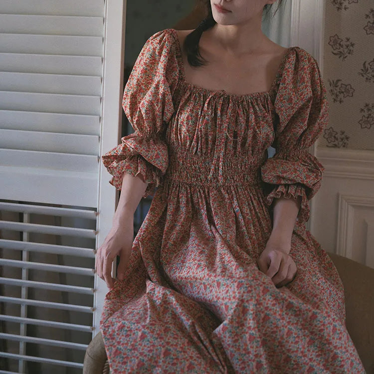 100% Pure Cotton Nightgown Women 2026 New Arrival Spring Summer Vintage Retro Floral Printing Lengthened Nightdress Loungewear